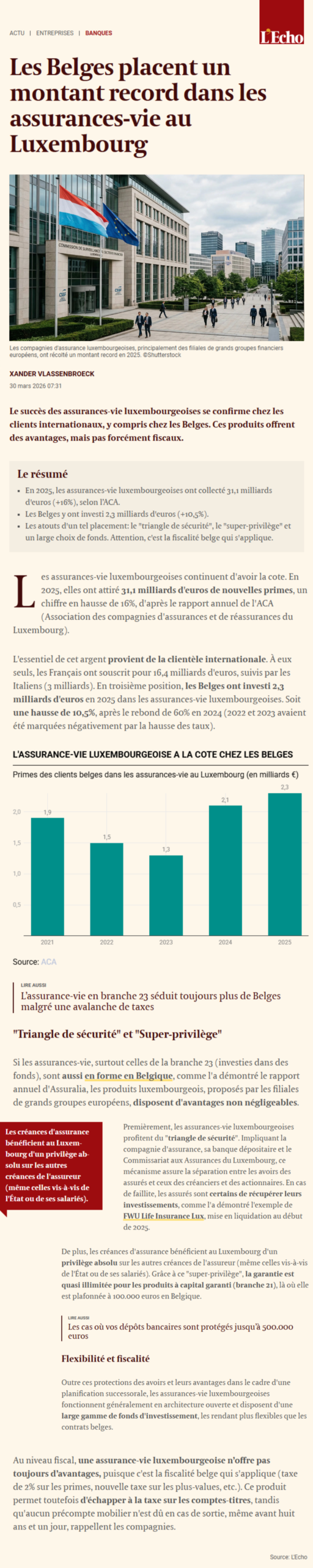 Capture de l'article de L'Echo